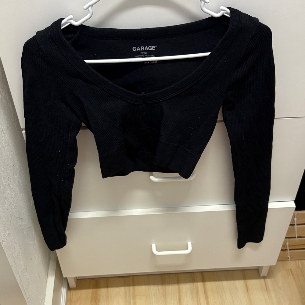 Garage Black Long Sleeve Crop Top